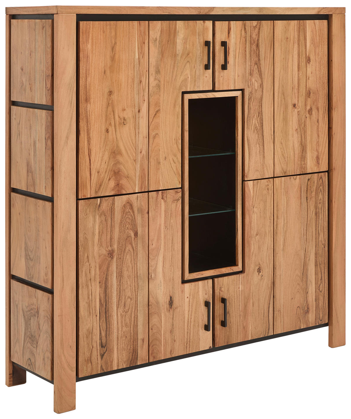 HIGHBOARD  in 150/150/40 cm  - Schwarz/Akaziefarben, Natur, Glas/Holz (150/150/40cm) - Livetastic