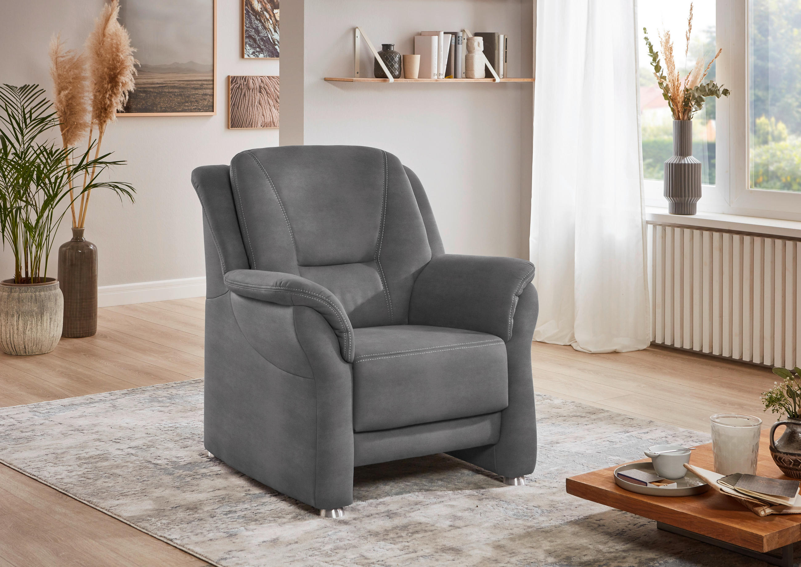 SESSEL in Mikrofaser Grau  - Beige/Alufarben, Konventionell, Textil/Metall (90/100/92cm) - Beldomo Comfort
