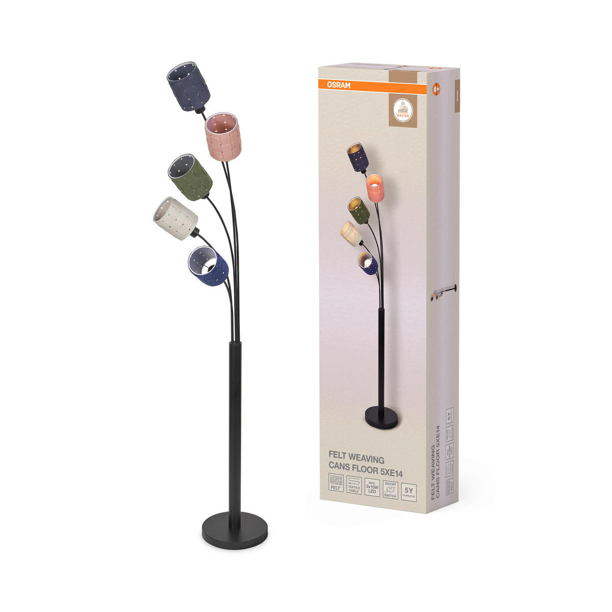 STEHLEUCHTE 50.5/173 cm    - Multicolor, Basics, Naturmaterialien/Metall (50.5/173cm) - Osram