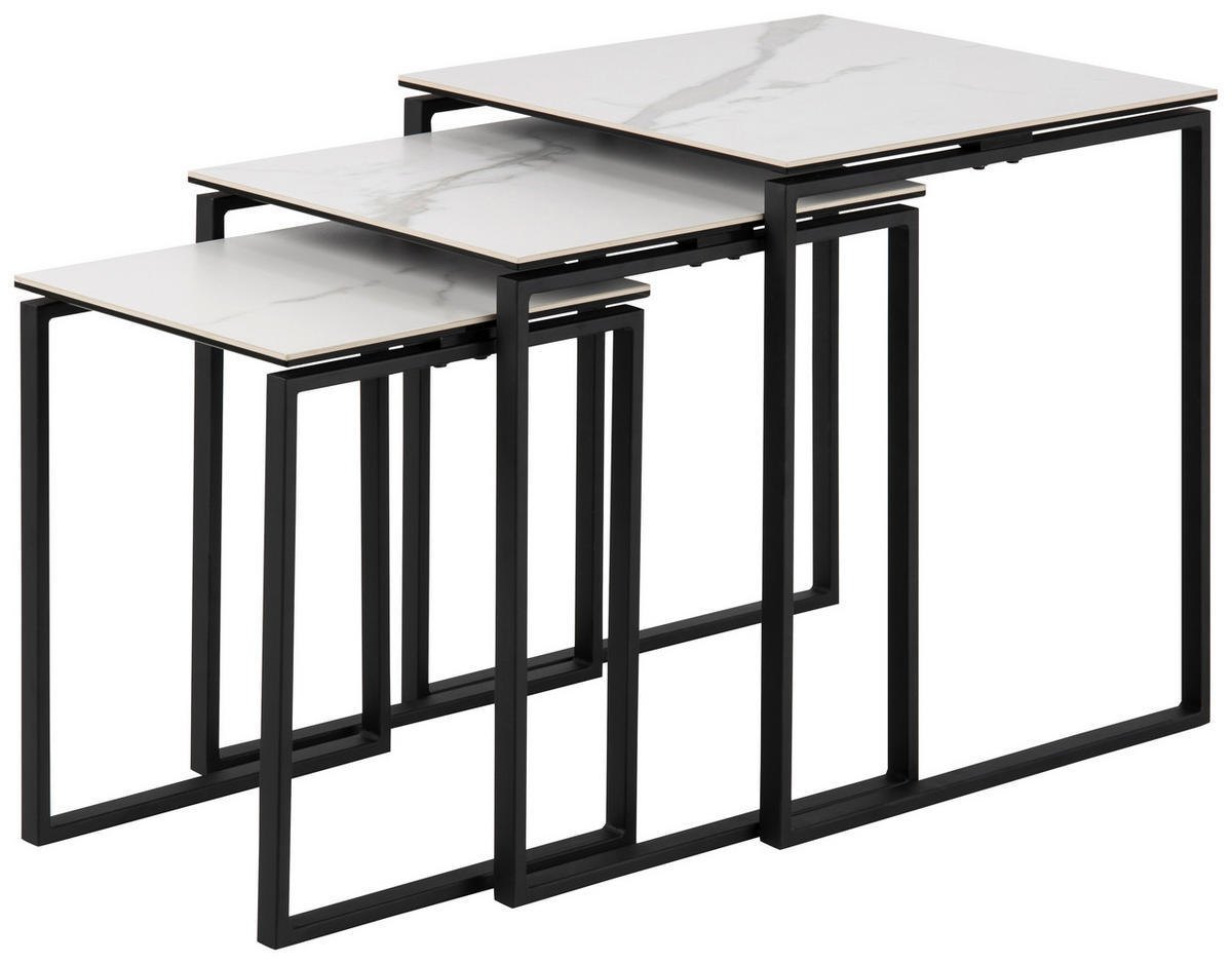 BEISTELLTISCHSET in Keramik, Metall 50/50/55 cm  - Schwarz/Weiß, Trend, Keramik/Metall (50/50/55cm)