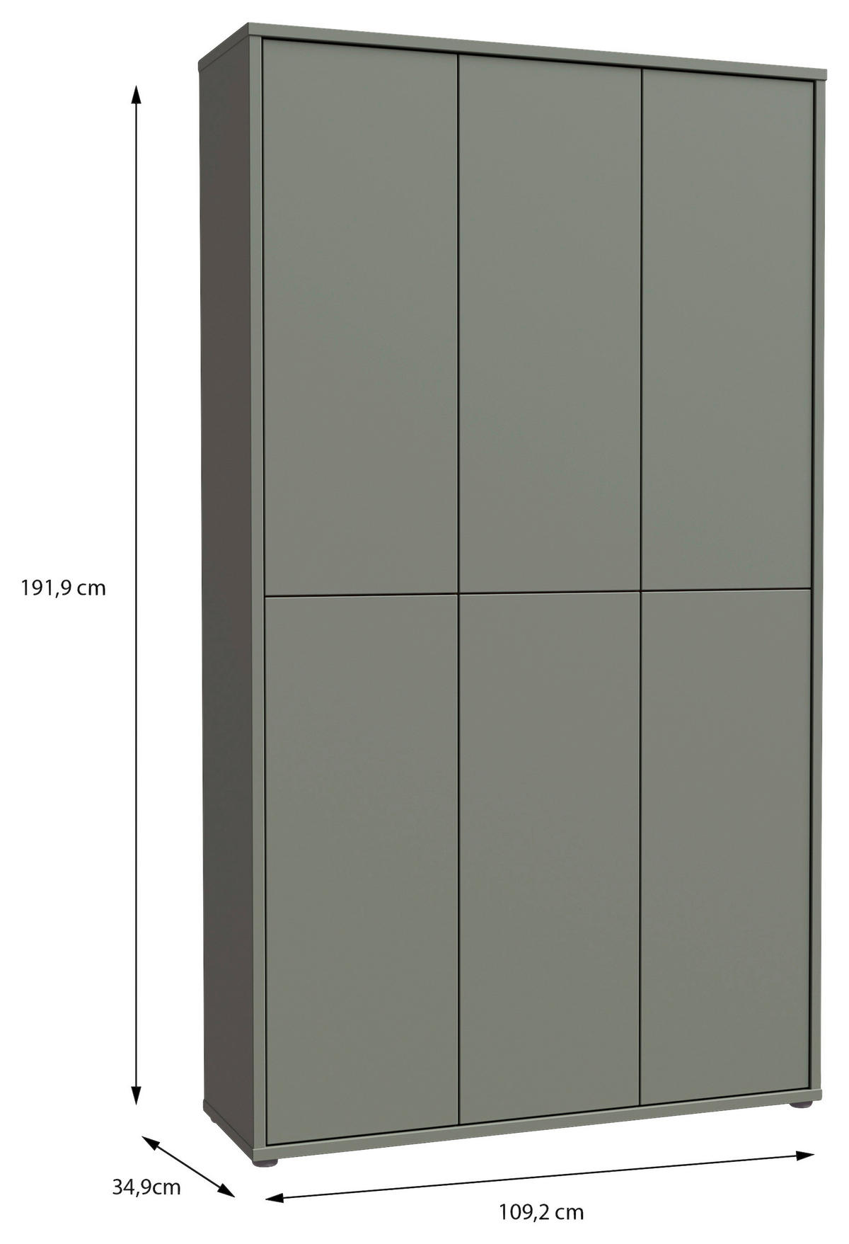 SCHUHSCHRANK  in 109,2/191,9/34,9 cm  - Salbeigrün/Grau, Basics, Holzwerkstoff/Kunststoff (109,2/191,9/34,9cm) - Xora