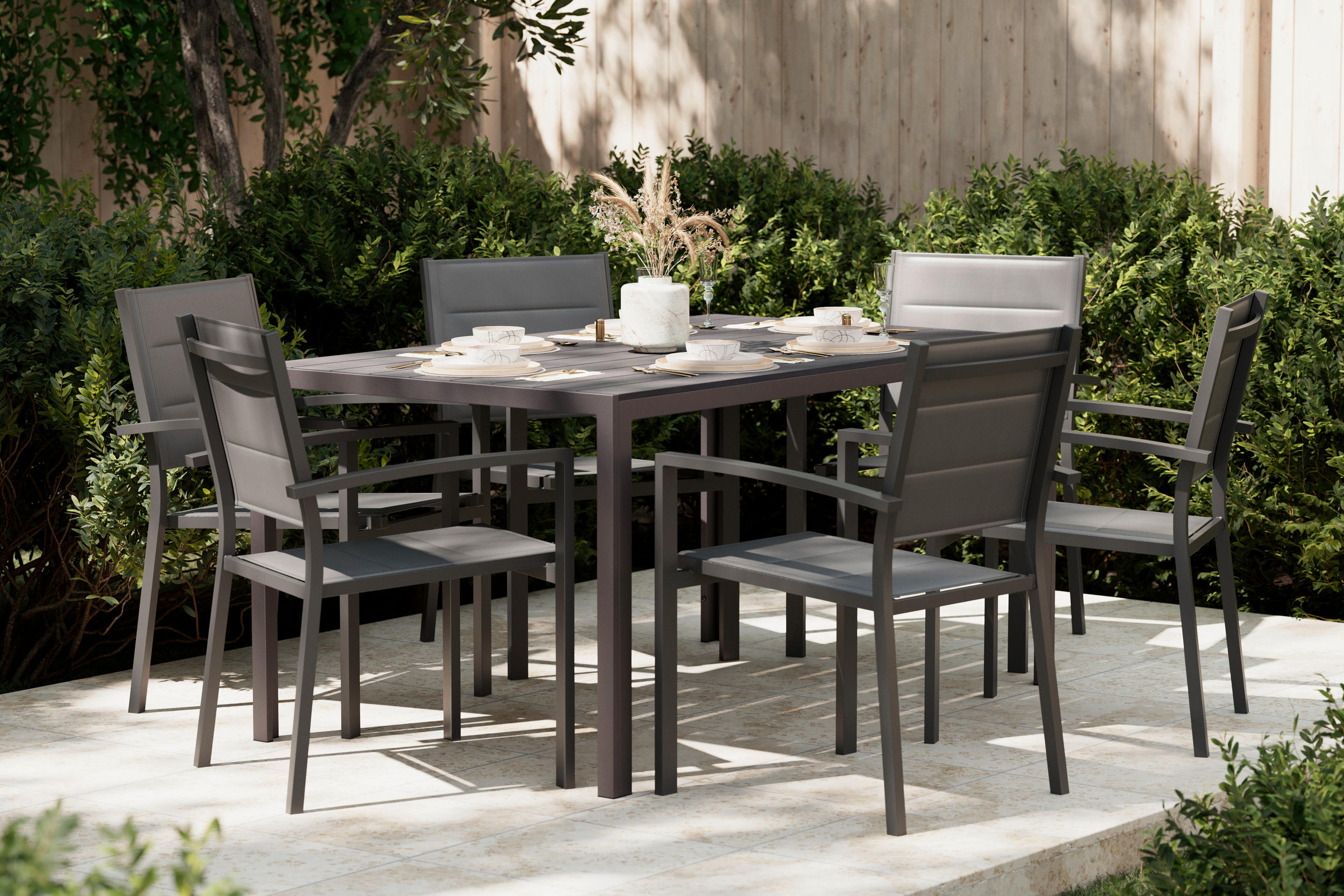 GARTENTISCH Metall, Kunststoff rechteckig  - Schwarz, MODERN, Kunststoff/Metall (150/74/90cm) - Ambia Garden
