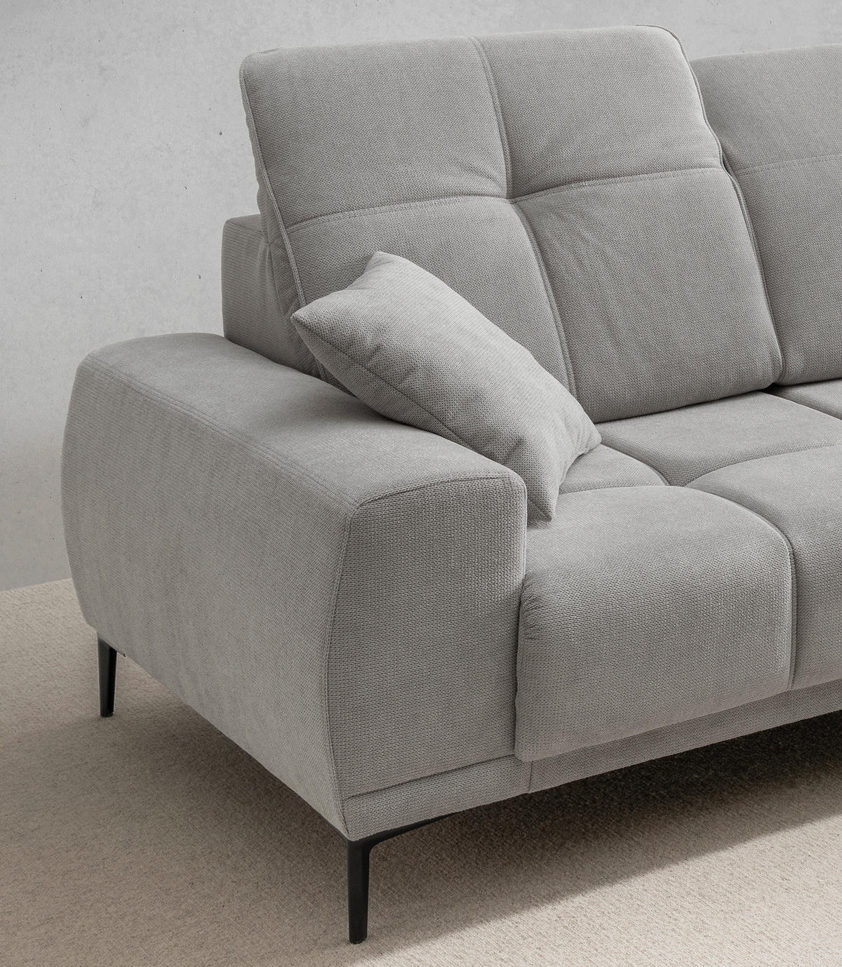 ECKSOFA Chenille Grau  - Schwarz/Grau, Basics, Textil/Metall (292/187cm) - Livetastic