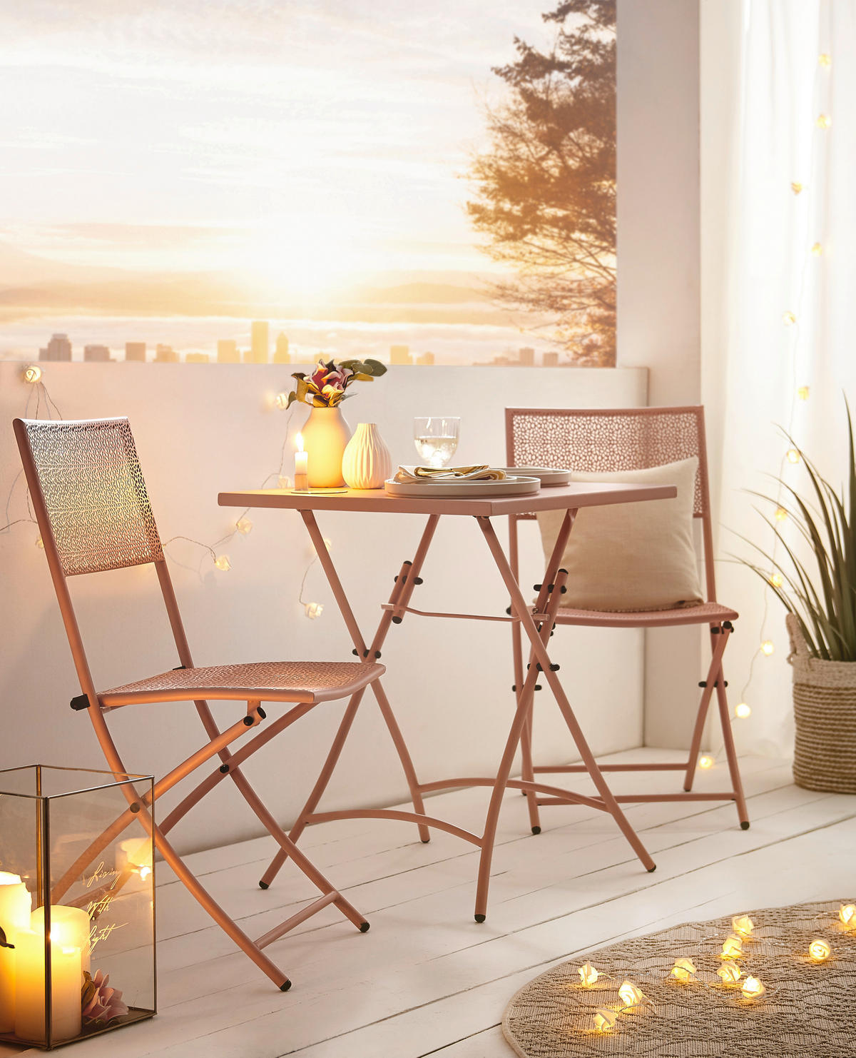 BALKONSET Rosa 3-teilig  - Rosa, ROMANTIK / LANDHAUS, Metall - Ambia Garden