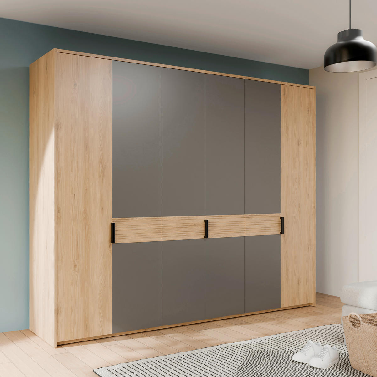 ORMAR S KLASIČNIM VRATIMA siva, prirodne boje   - siva/boje hrasta, Moderno, drvni materijal/metal (265,7/210,5/54,4cm) - Hom`in