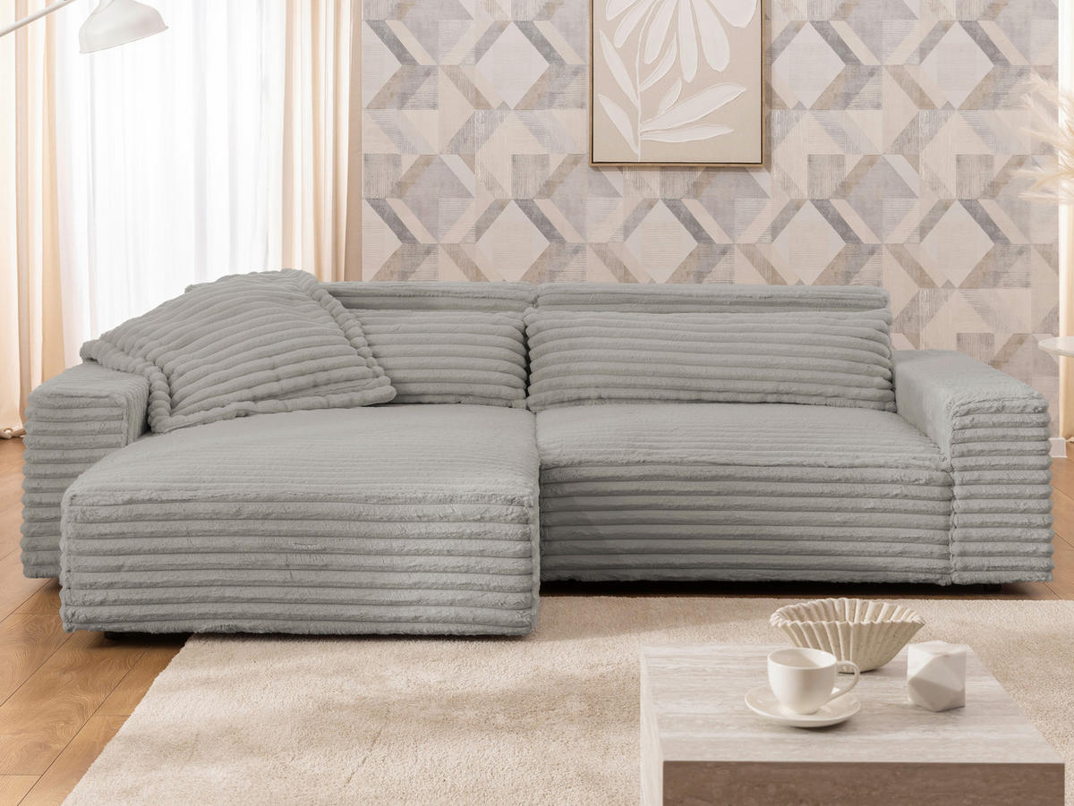 ECKSOFA Cord Grau  - Schwarz/Grau, Design, Kunststoff/Textil (251/142cm) - P & B