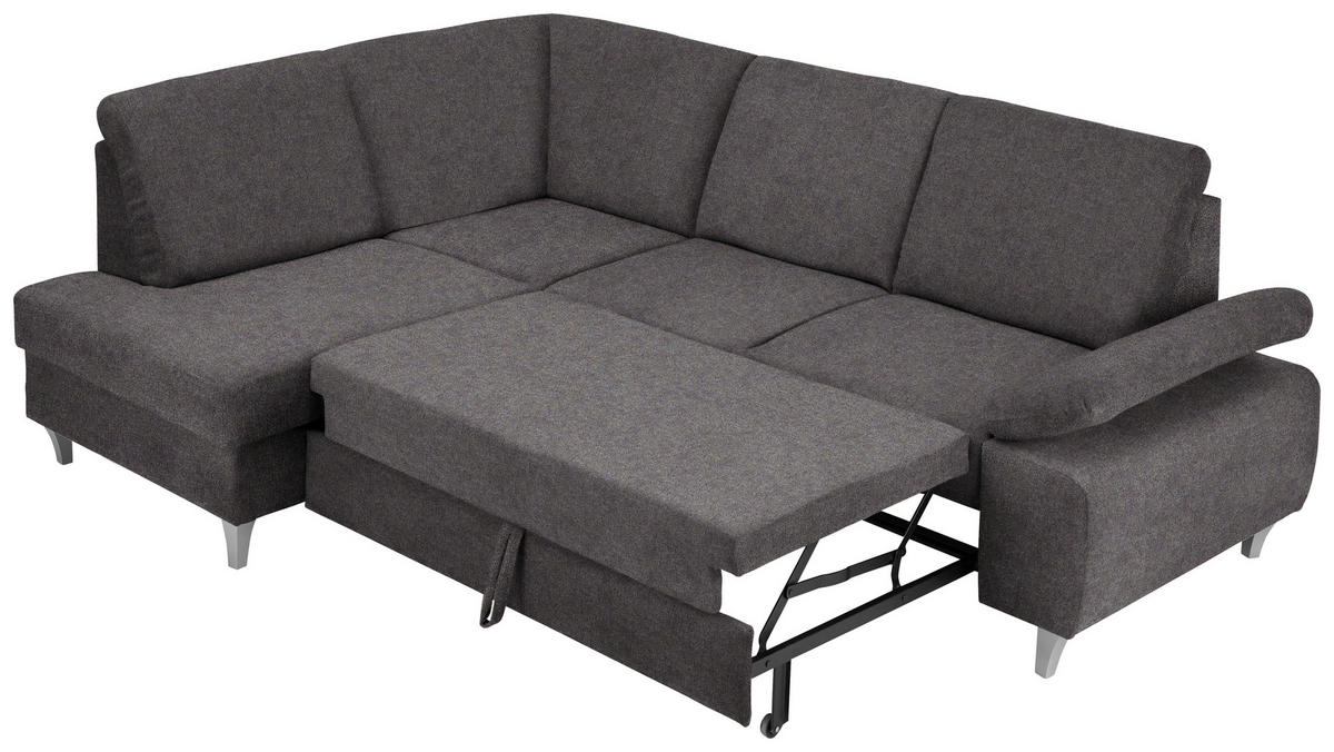 ECKSOFA in Flachgewebe Graubraun  - Graubraun/Silberfarben, Konventionell, Holz/Textil (186/255cm) - Cantus