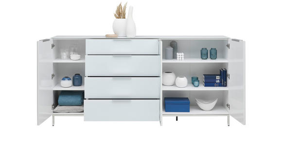 SIDEBOARD in 225/101/40 cm - Chromfarben/Weiß Hochglanz, Basics, Glas/Holzwerkstoff (225/101/40cm) - Voleo