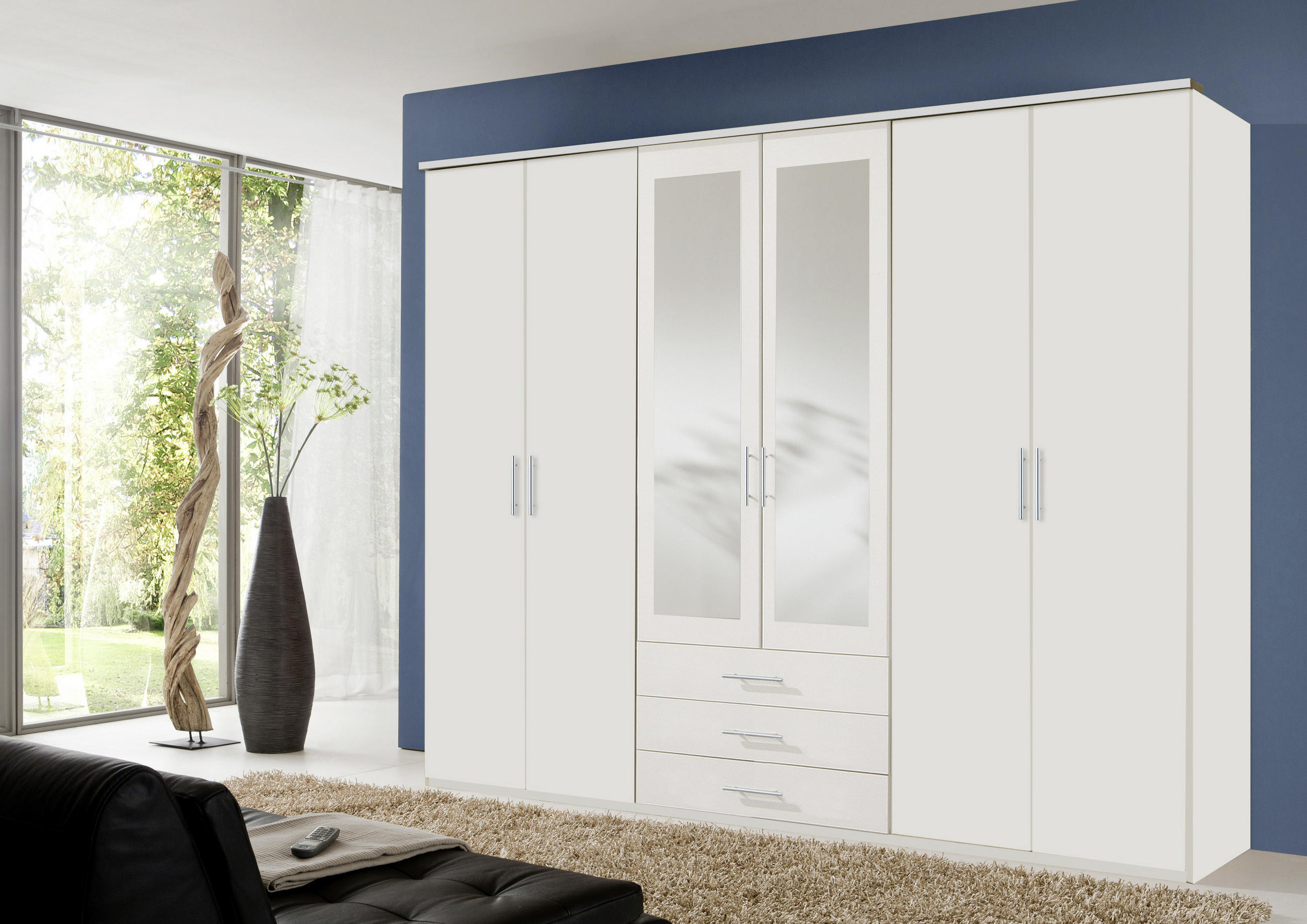 KLEIDERSCHRANK 270/210/58 cm 6-türig Weiß  - Alufarben/Weiß, KONVENTIONELL, Glas/Holzwerkstoff (270/210/58cm) - MID.YOU