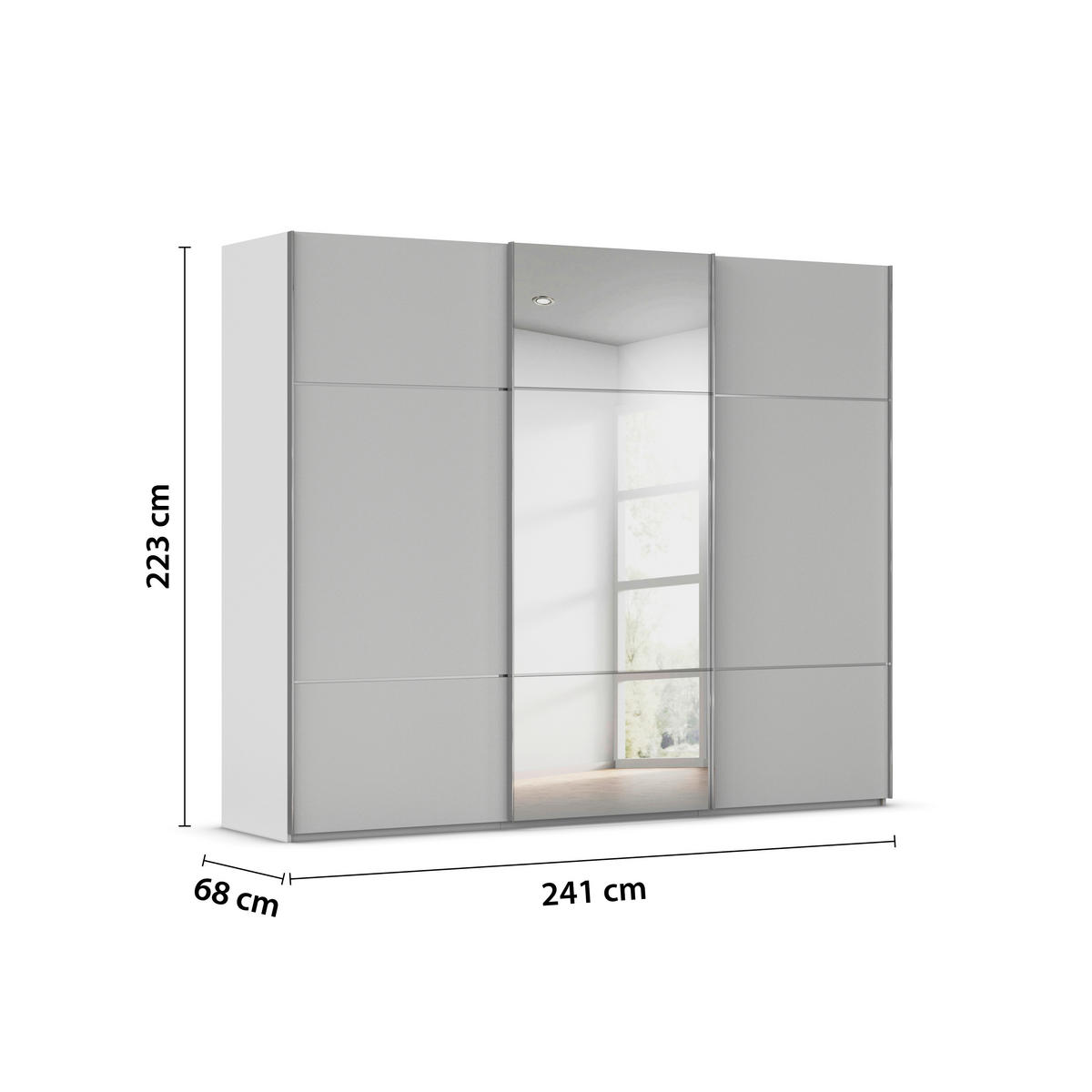 SCHWEBETÜRENSCHRANK in Grau  - Chromfarben/Grau, Konventionell, Glas/Holzwerkstoff (242/223/68cm) - Novel