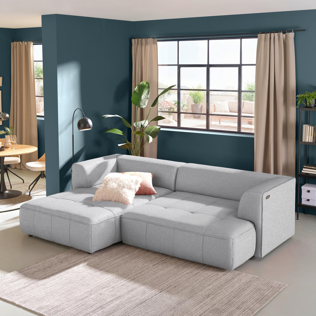 ECKSOFA  in Webstoff Grauweiß  188/288 cm  - Grauweiß/Schwarz, Design, Kunststoff/Textil (188/288cm) - Welnova