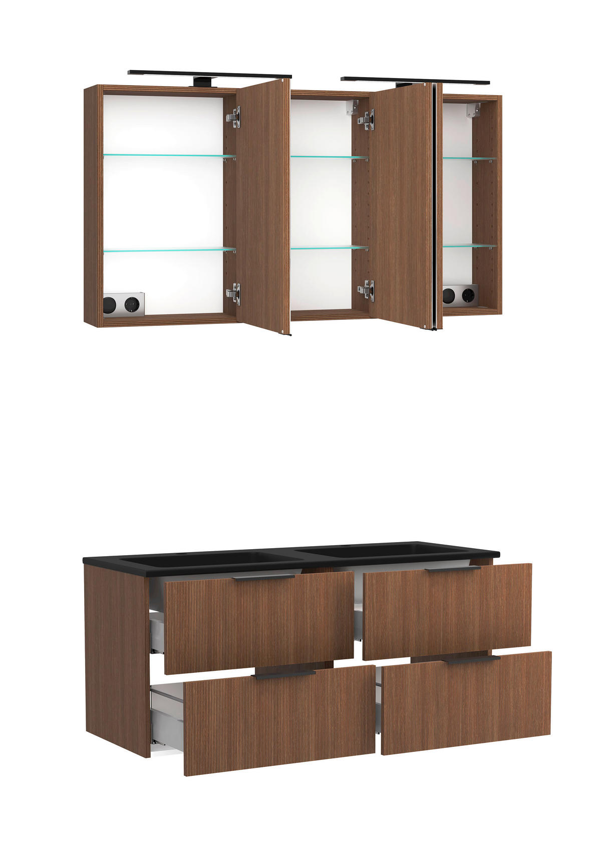 BADEZIMMER 3-teilig  in 120 cm  - Dunkelbraun/Schwarz, Natur, Glas/Holzwerkstoff (120cm) - Held