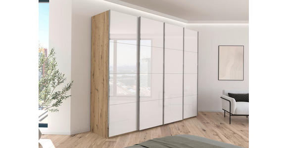 SCHWEBETÜRENSCHRANK - Chromfarben/Weiß, Design, Glas/Holzwerkstoff (271/235/68cm) - Novel