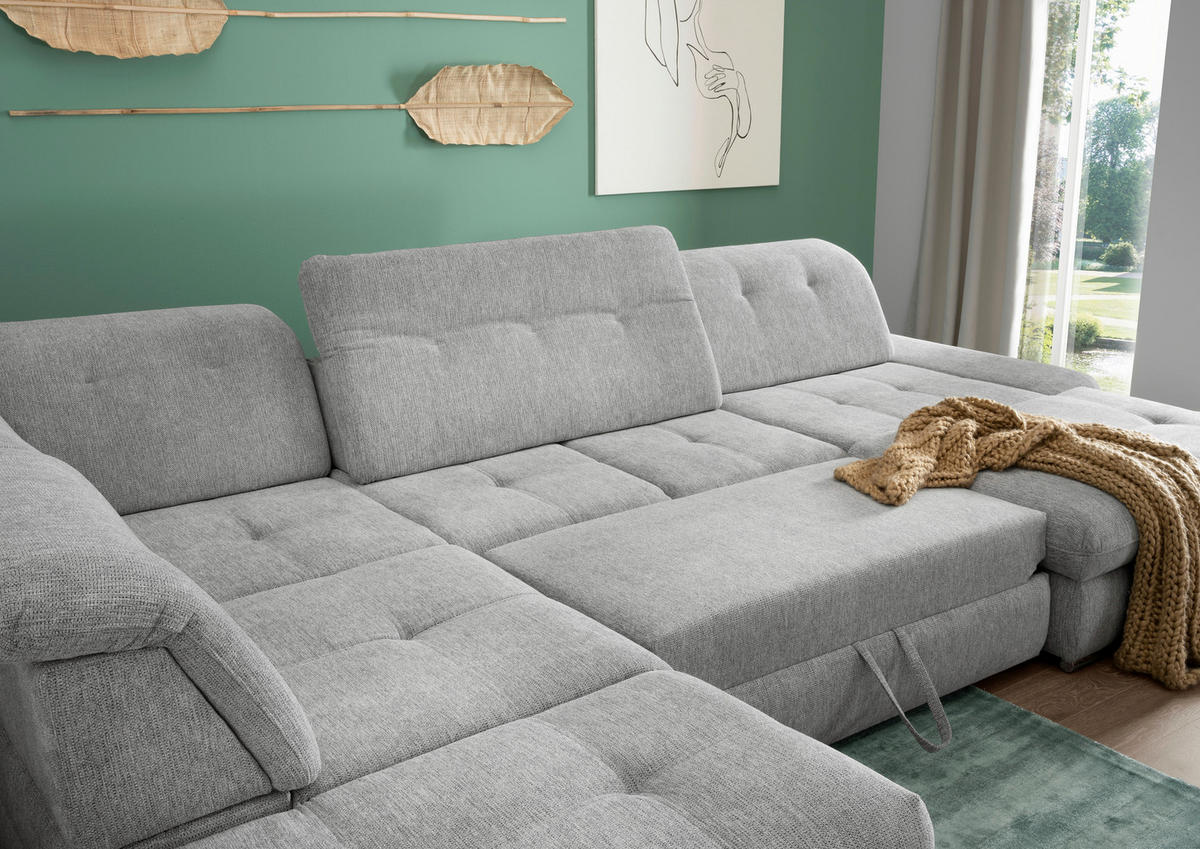 WOHNLANDSCHAFT Silberfarben Chenille  - Chromfarben/Silberfarben, Design, Textil/Metall (254/376/195cm) - Livetastic