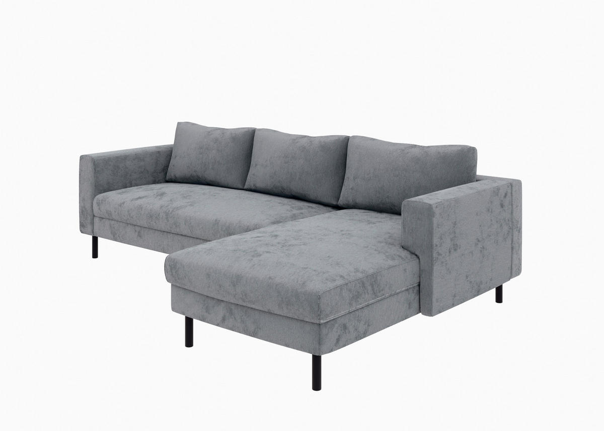 ECKSOFA Dunkelgrau Cord  - Dunkelgrau/Schwarz, MODERN, Textil/Metall (232/161cm) - Trendmanufaktur