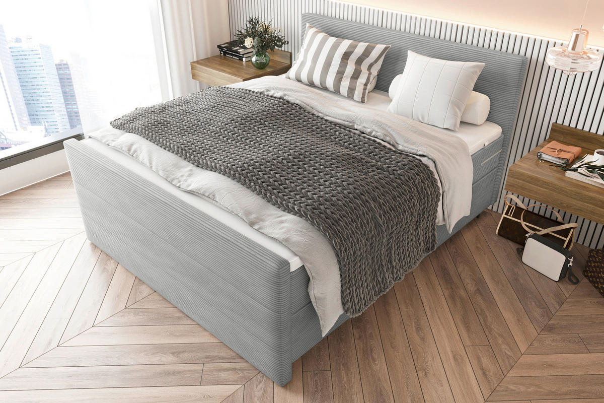 BOXSPRINGBETT 180/200 cm  in Hellgrau  - Hellgrau/Schwarz, Konventionell, Textil/Metall (180/200cm) - Carryhome