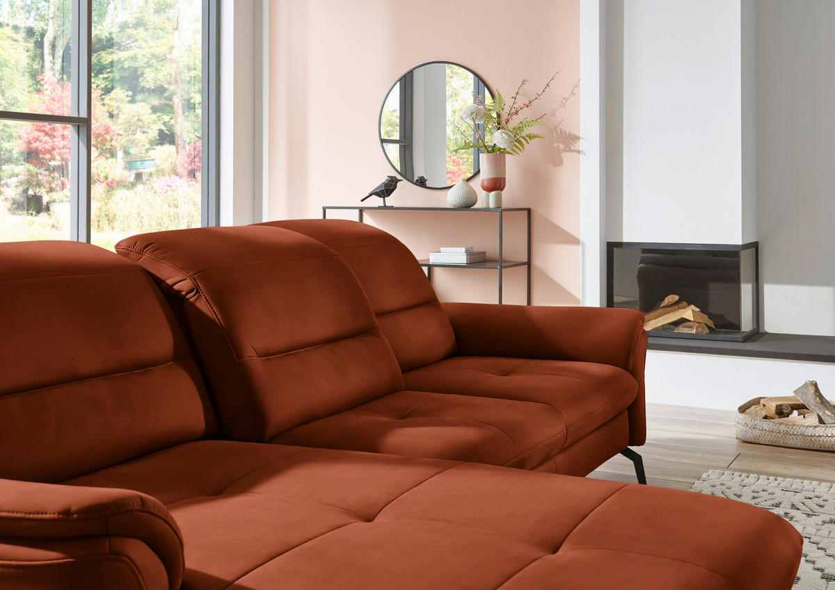 ECKSOFA in Flachgewebe Terracotta  - Terracotta/Schwarz, Konventionell, Textil/Metall (181/260cm) - Beldomo Speed