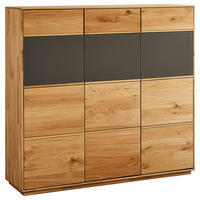 SCHUHSCHRANK Eiche massiv Grau, Eichefarben  - Eichefarben/Grau, Natur, Glas/Holz (129,8/123/38cm) - Waldwelt