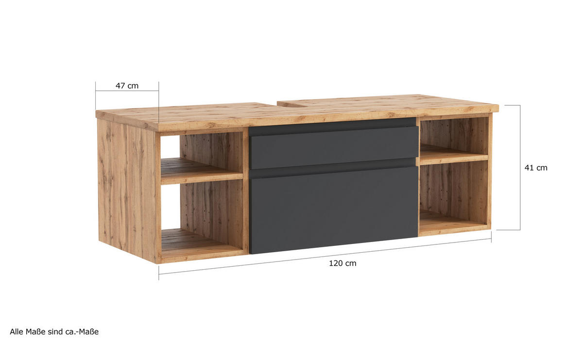 WASCHBECKENUNTERSCHRANK 120/41/47 cm  - Eiche Wotan/Grau, Modern, Holzwerkstoff (120/41/47cm) - Held