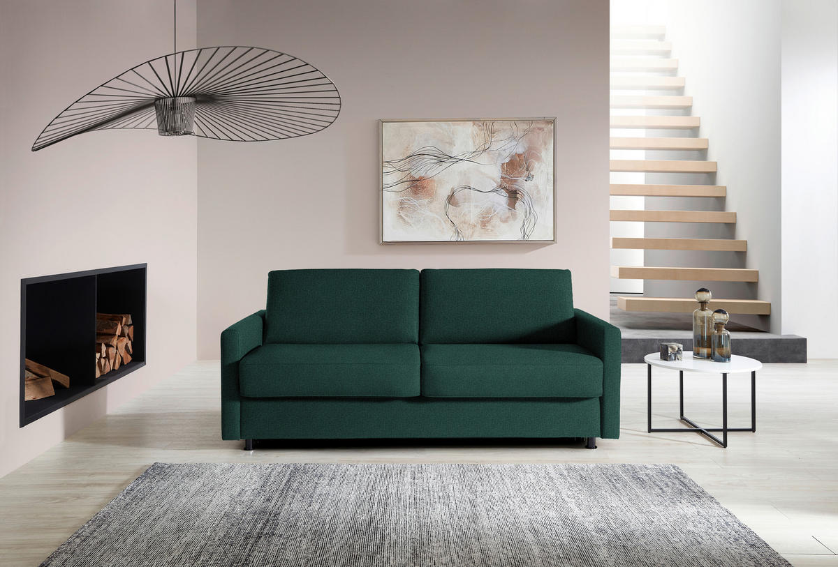 SCHLAFSOFA  in Flachgewebe Waldgrün  - Waldgrün/Schwarz, KONVENTIONELL, Textil/Metall (207/88/101cm) - Bali