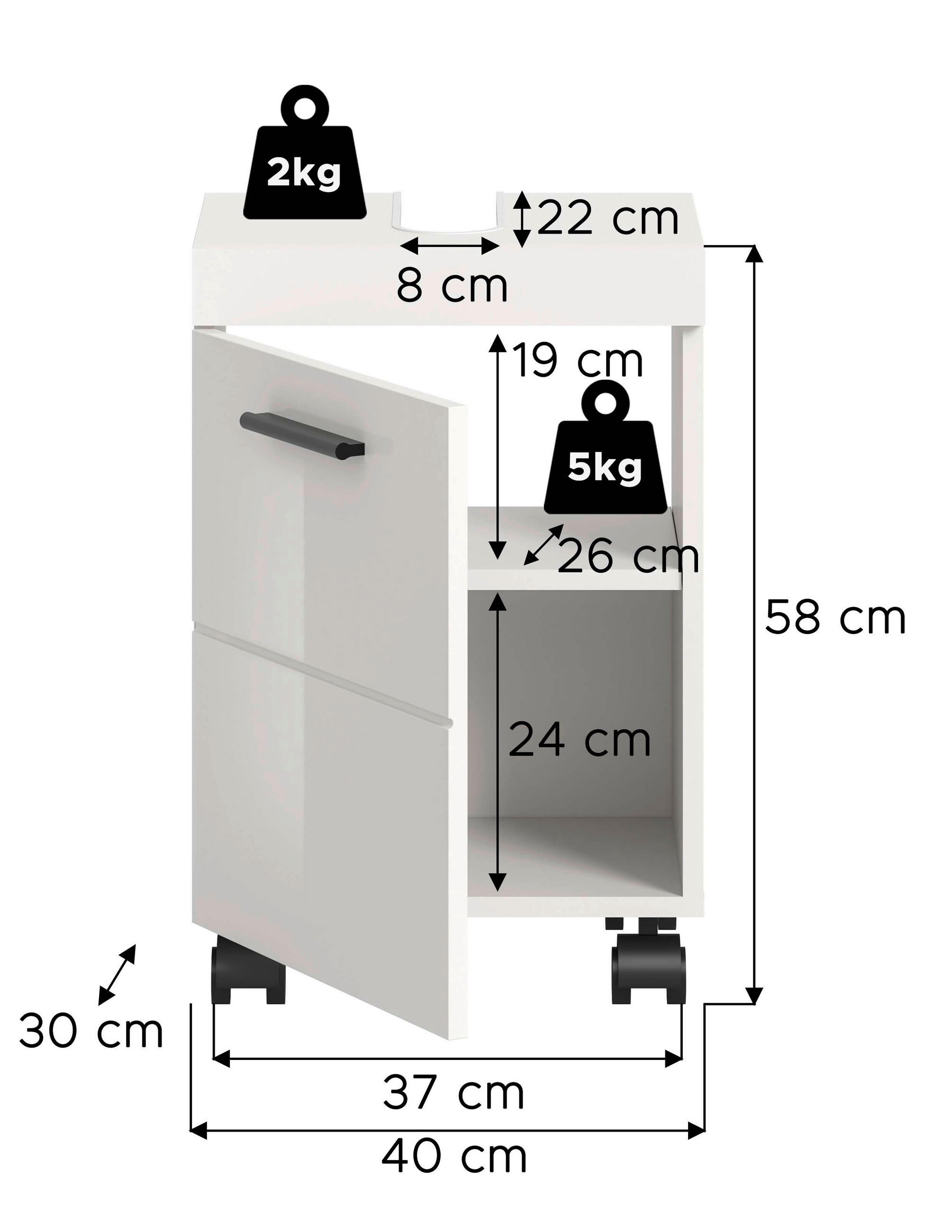Mască Pentru Lavoar  - alb/alb lucios intens, Trend, plastic/material pe bază de lemn (40cm) - MID.YOU