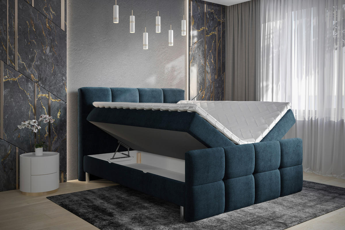BOXBETT 180/200 cm  in Blau, Dunkelblau  - Chromfarben/Blau, Modern, Holz/Holzwerkstoff (180/200cm) - Esposa