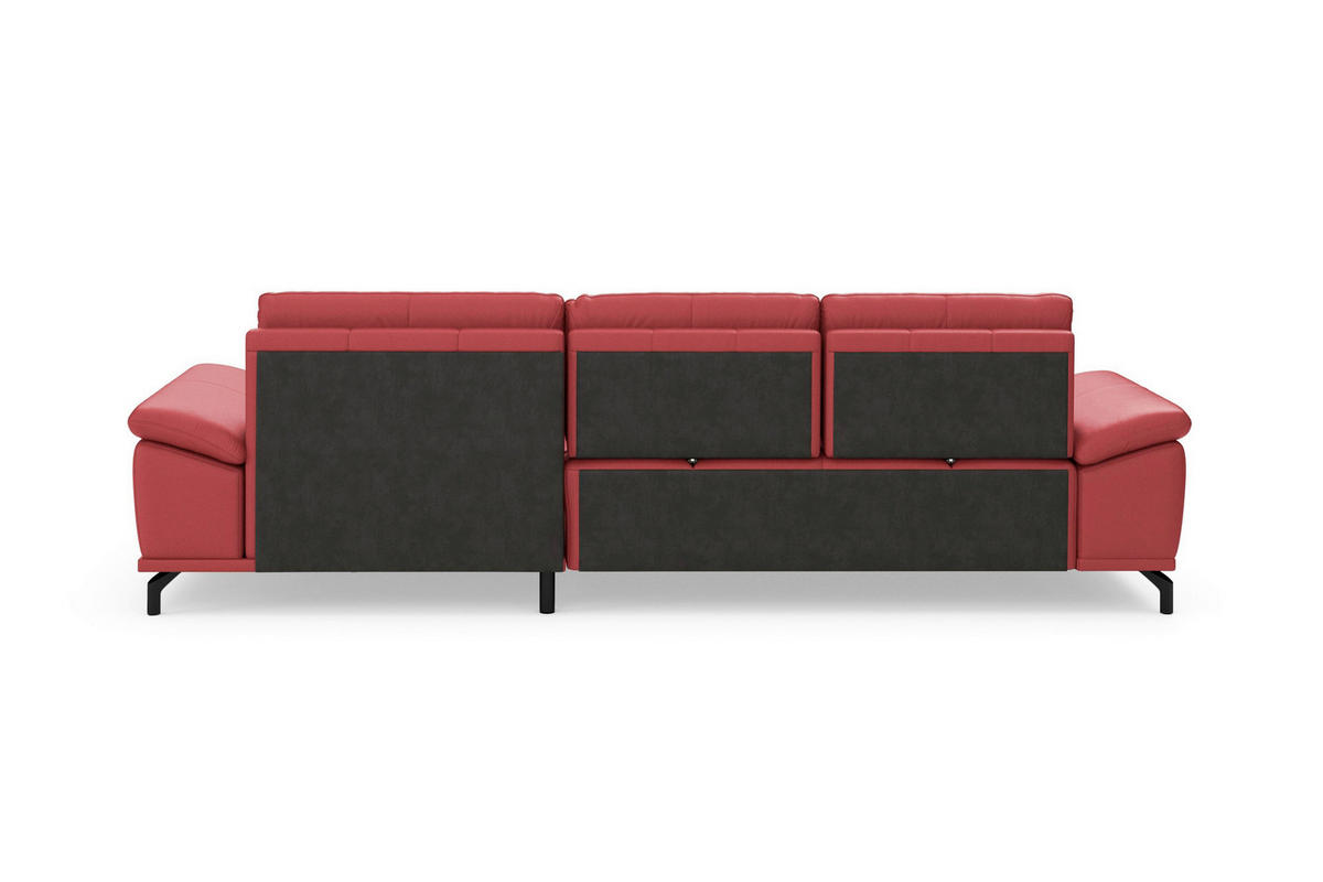 ECKSOFA COSTELLO E Rot Echtleder Nierenkissen, Armteilverstellung, Sitztiefenverstellung  - Rot/Schwarz, Basics, Leder/Textil (301/176cm) - Sit & More