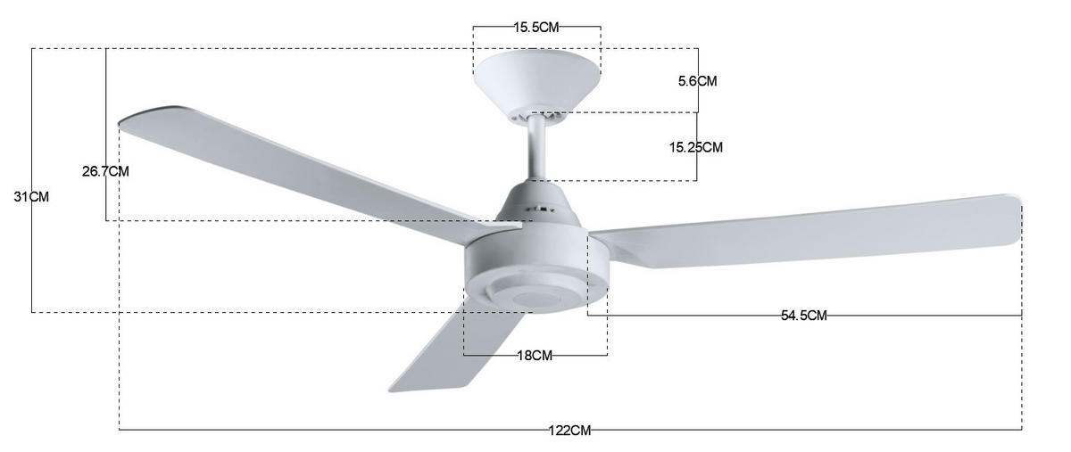 DECKENVENTILATOR  122/31 cm    - Weiss, Design, Kunststoff (122/31cm) - P & B