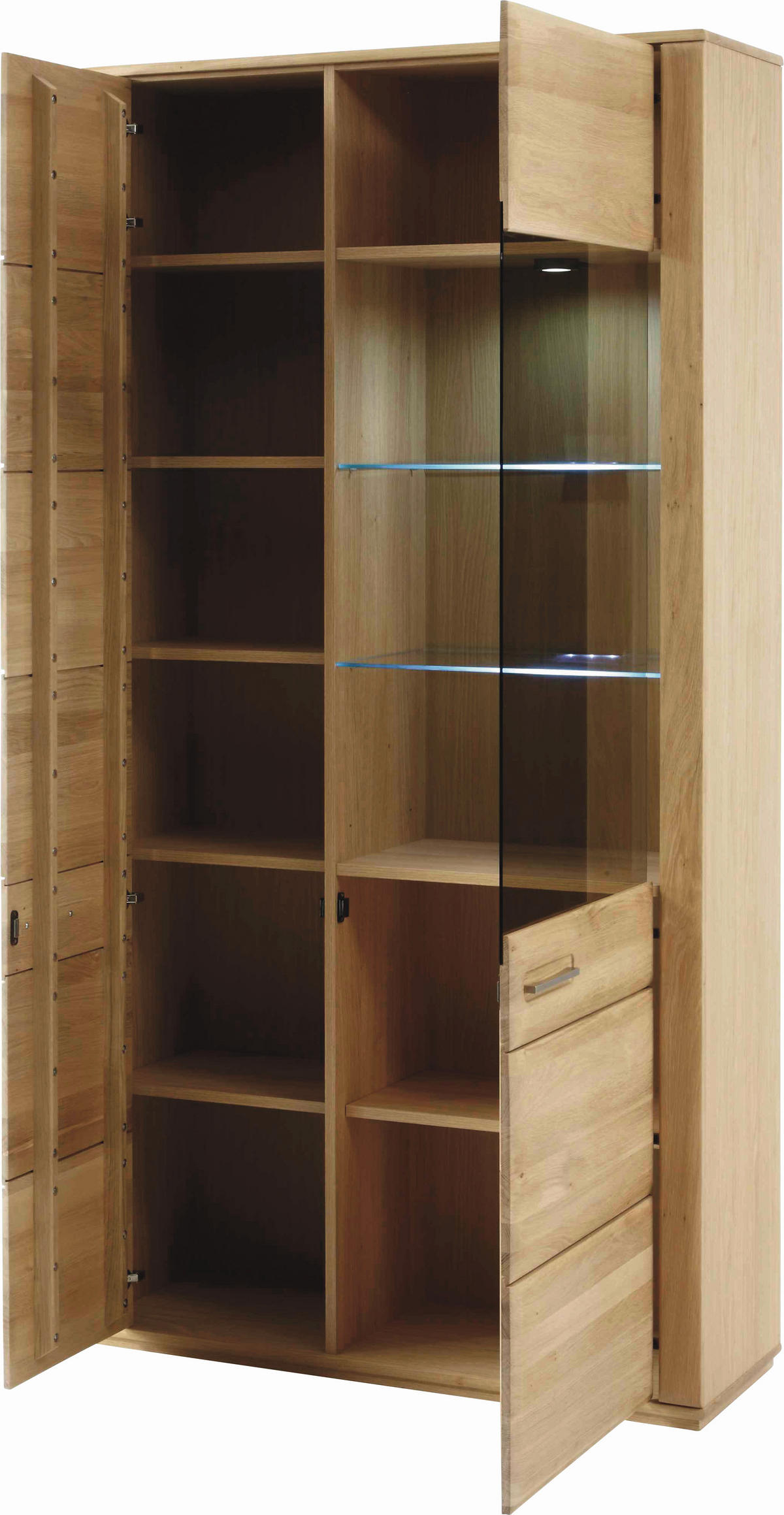 VITRINE  in furniert, massiv Eiche Eichefarben - Edelstahlfarben/Eichefarben, KONVENTIONELL, Glas/Holz (107/209/38cm) - Novel