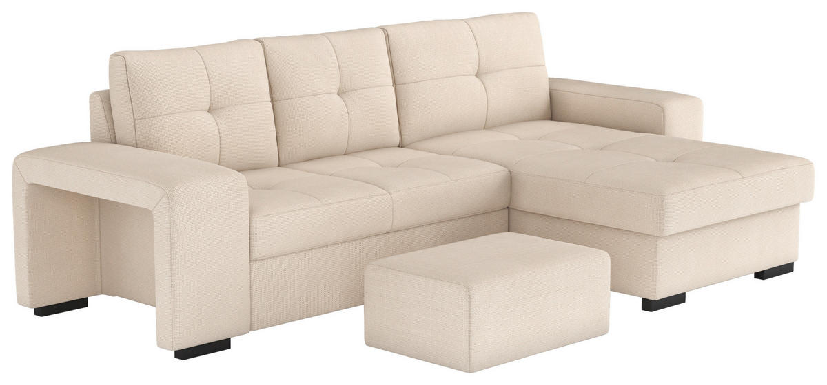 ECKSCHLAFSOFA in Mikrofaser Naturfarben  - Schwarz/Naturfarben, Modern, Kunststoff/Textil (268/156cm) - MID.YOU