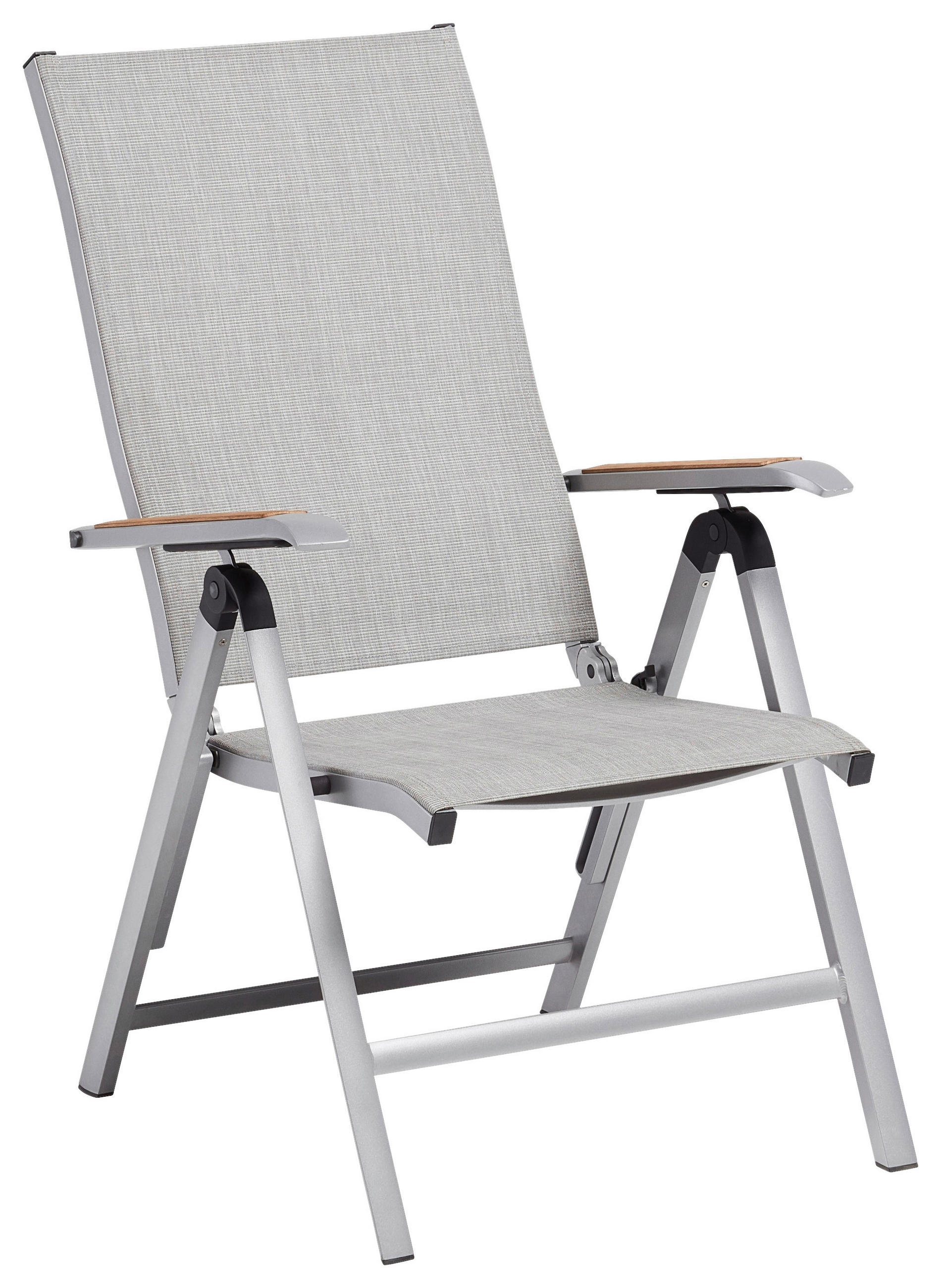 KLAPPSESSEL Netzbespannung Teakholz Hartholz Silberfarben, Hellgrau  - Silberfarben/Hellgrau, Basics, Holz/Textil (50/110/65cm) - Kettler