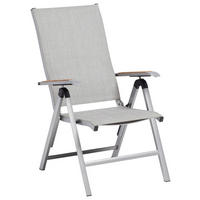 KLAPPSESSEL Netzbespannung Teakholz Hartholz Silberfarben, Hellgrau  - Silberfarben/Hellgrau, Basics, Holz/Textil (50/110/65cm) - Kettler