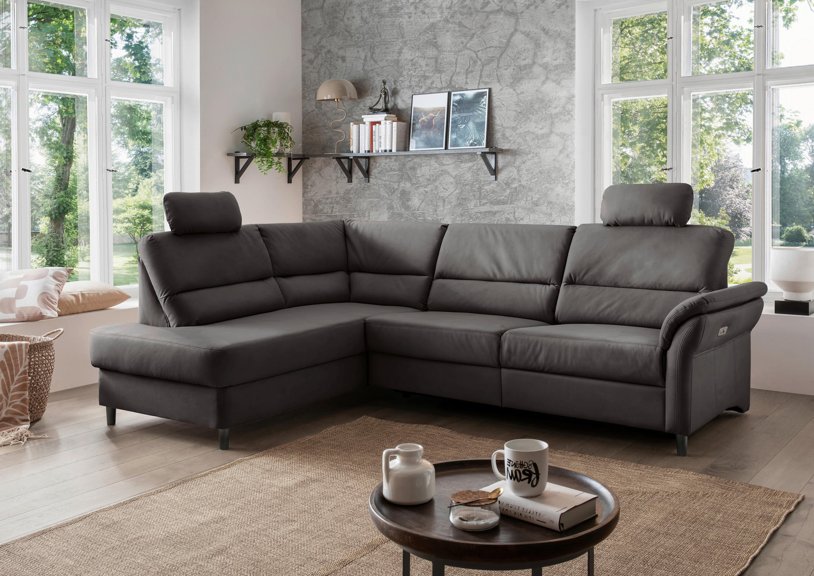 ECKSOFA Anthrazit Lederlook  - Anthrazit/Schwarz, MODERN, Holz/Textil (190/266cm) - Livetastic