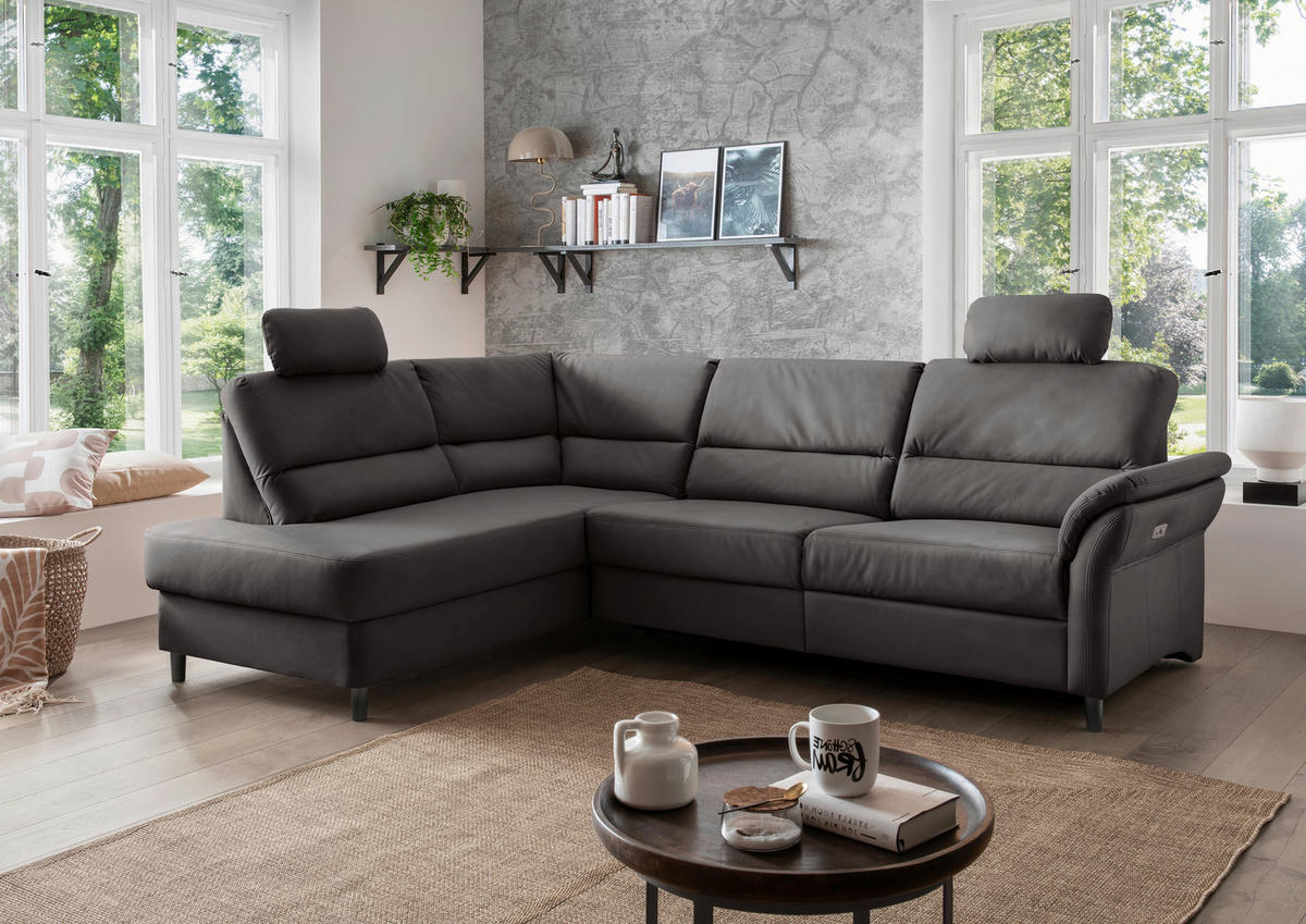 ECKSOFA in Lederlook Anthrazit  - Anthrazit/Schwarz, Modern, Holz/Textil (190/266cm) - Livetastic