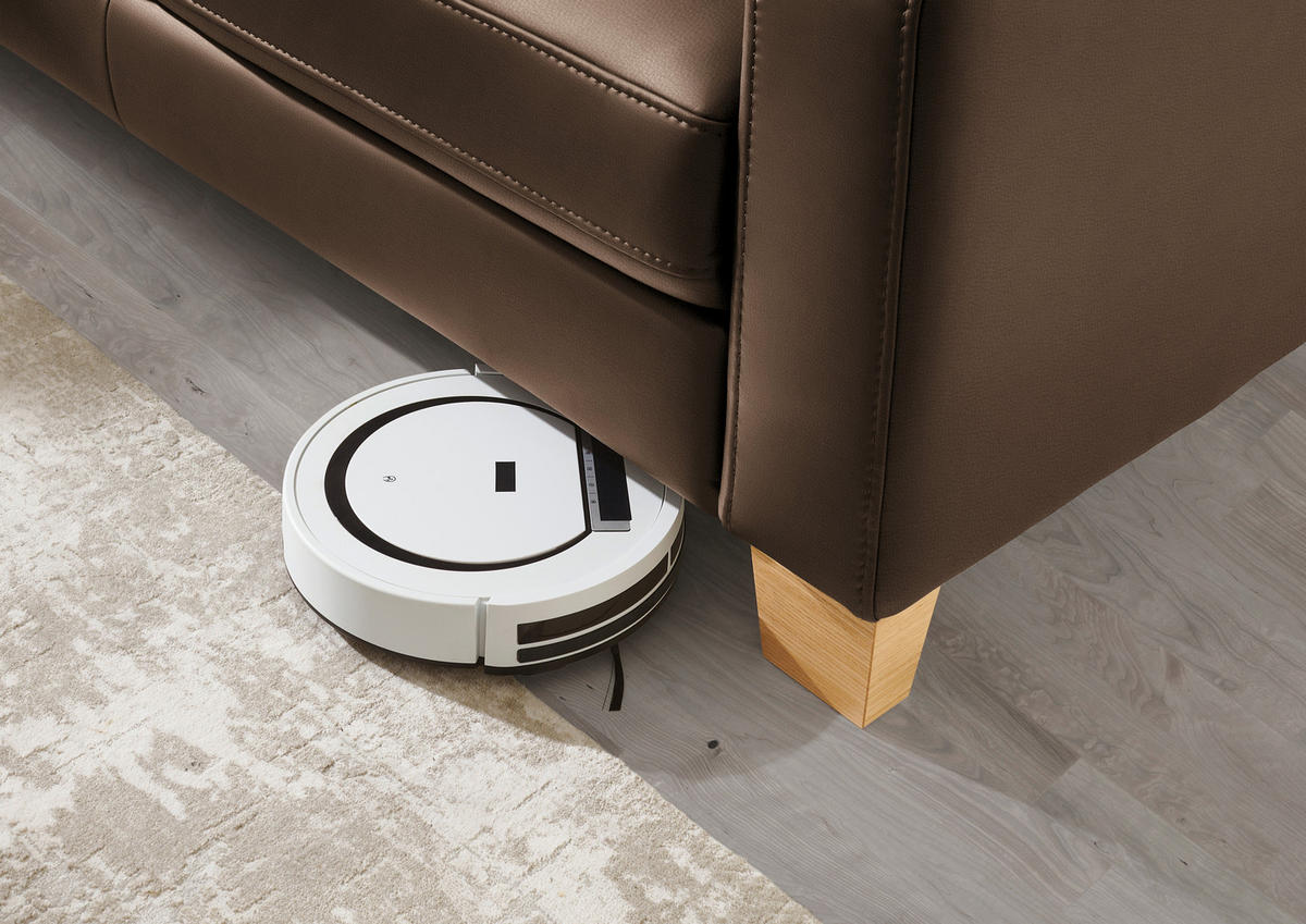 ECKSOFA in Echtleder Graubraun  - Eiche Bianco/Graubraun, Konventionell, Leder/Holz (235/257cm) - Valdera