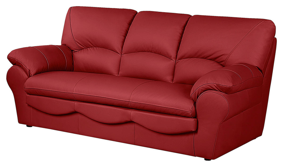 3-SITZER-SOFA Echtleder Rot  - Rot/Schwarz, Design, Leder/Kunststoff (205/92/85cm) - Livetastic