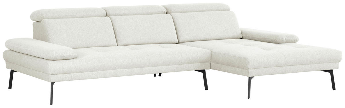 ECKSOFA Ottomane rechts, Eckteil  More_LZ Creme Webstoff  - Creme/Schwarz, Design, Textil/Metall (296/188cm) - Xora