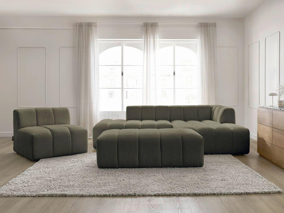 ECKSOFA Ottomane rechts  ANNECY Grün Bouclé  - Schwarz/Grün, MODERN, Kunststoff/Textil (262/170cm)
