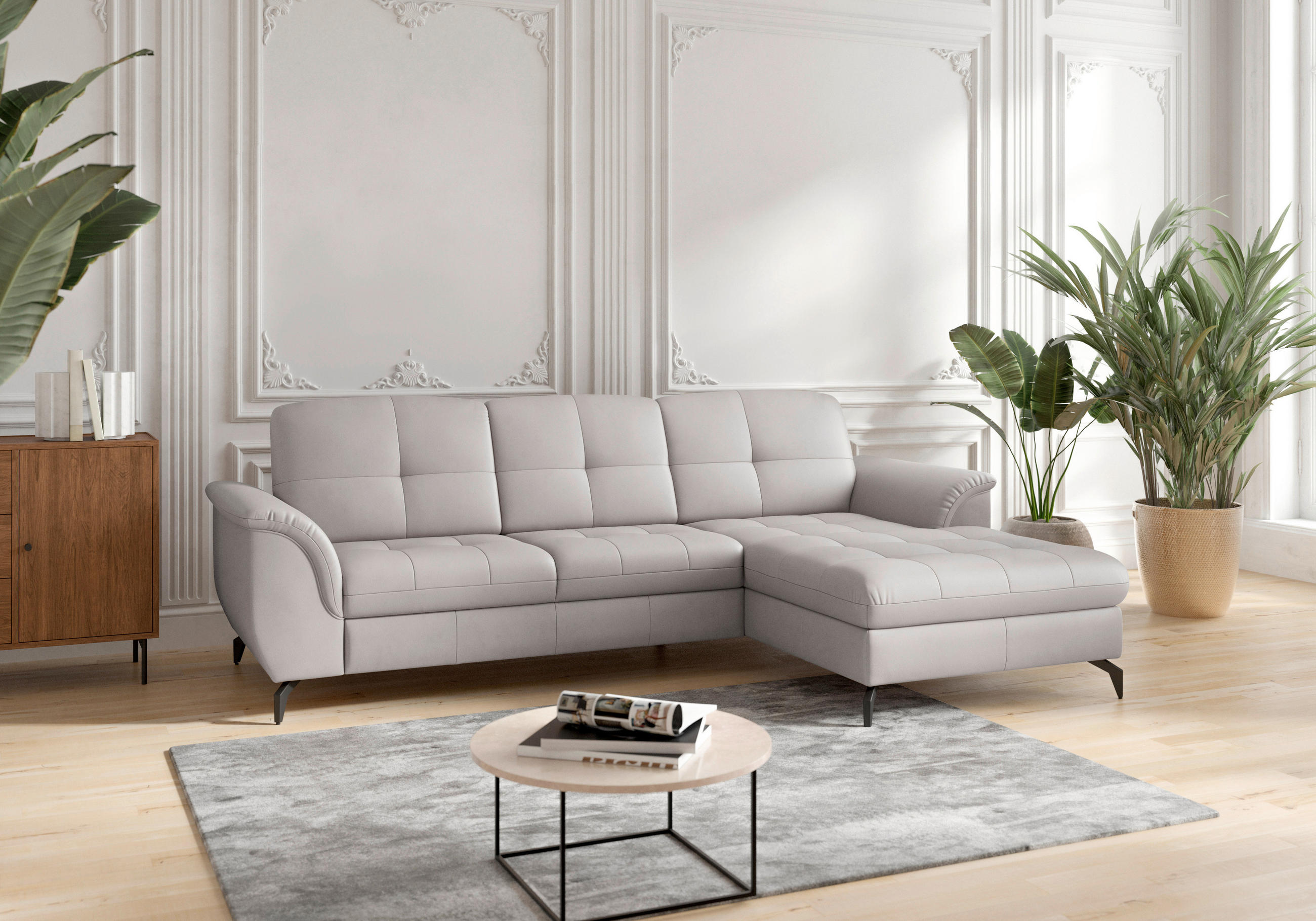 ECKSOFA in Vliesstoff Kombination Echtleder/Stoff Hellgrau  262/164 cm  - Hellgrau/Schwarz, MODERN, Leder/Textil (262/164cm) - Sit & More
