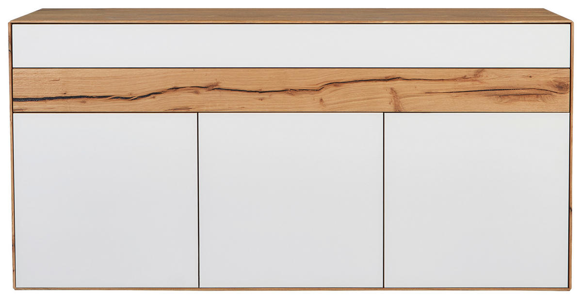 SIDEBOARD Solida Weiss, Eichefarben  182/90/48 cm  - Weiss/Eichefarben, Design, Glas/Holz (182/90/48cm) - Valnatura