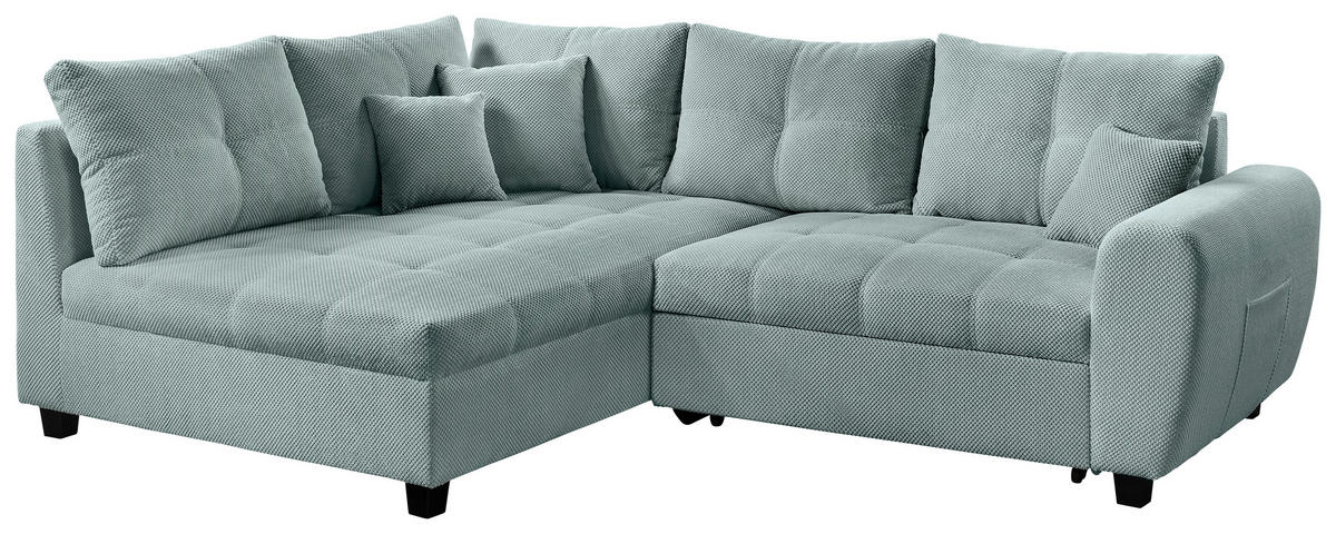 ECKSOFA Mintgrün Plüsch  - Schwarz/Mintgrün, KONVENTIONELL, Kunststoff/Textil (175/249cm) - Carryhome