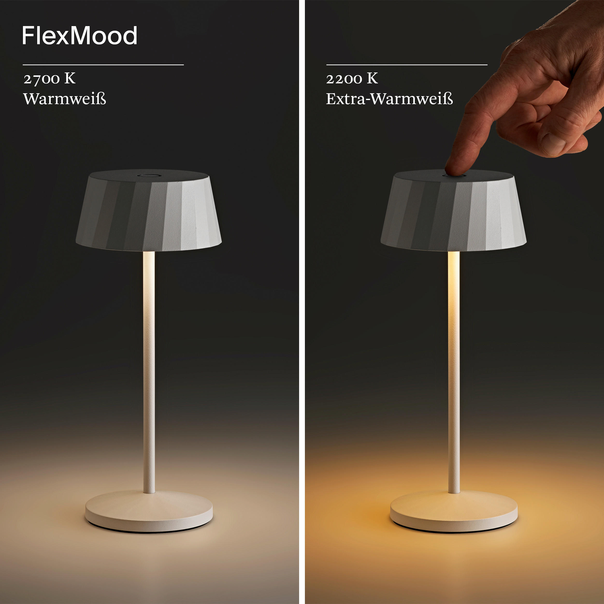 Thumbnail - Akku-Tischleuchte Facetta, Weiß, Metall, rund,rund, 9.2x22.2x9.2 cm, Lampen & Leuchten, Innenbeleuchtung, Tischlampen, A...