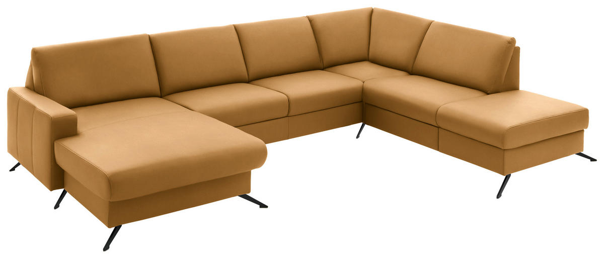 WOHNLANDSCHAFT in Echtleder Currygelb  - Currygelb/Schwarz, Design, Leder/Metall (165/339/233cm) - Beldomo Premium