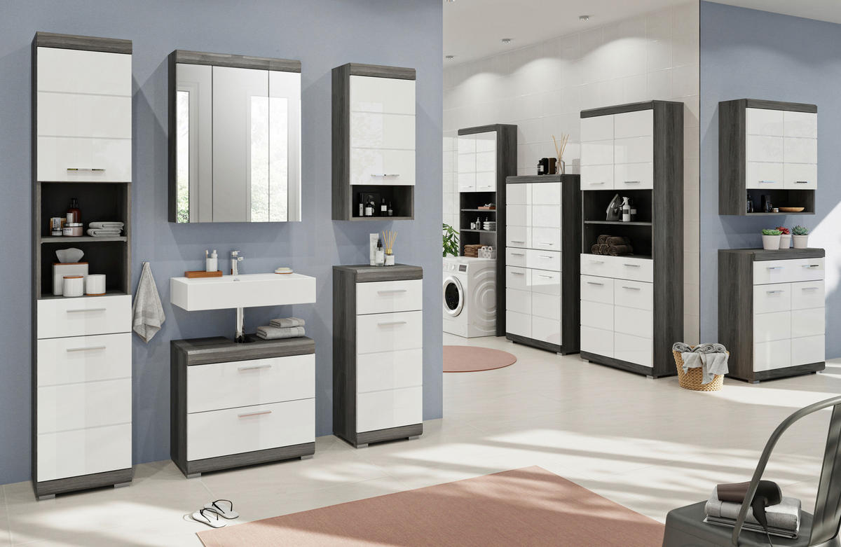 OMARA Z OGLEDALOM 60/79/18 cm  - siva/bela, Moderno, leseni material (60/79/18cm) - MID.YOU
