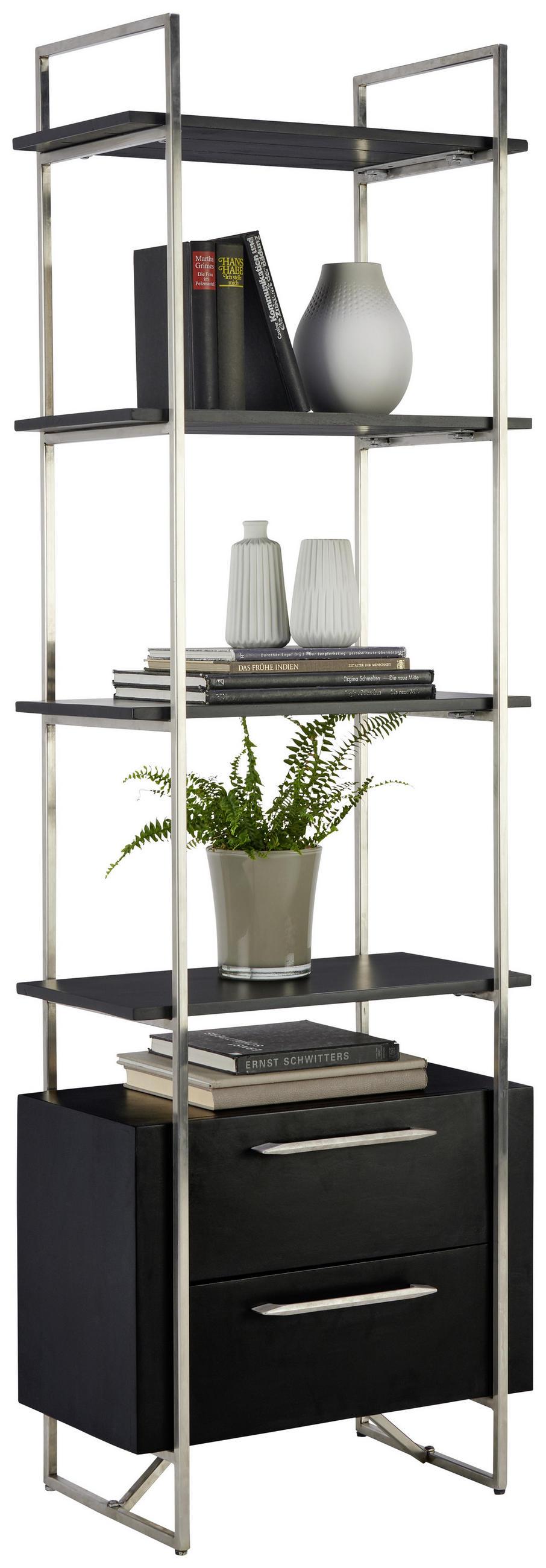 Regal 60/188/35 cm Schwarz, Silberfarben