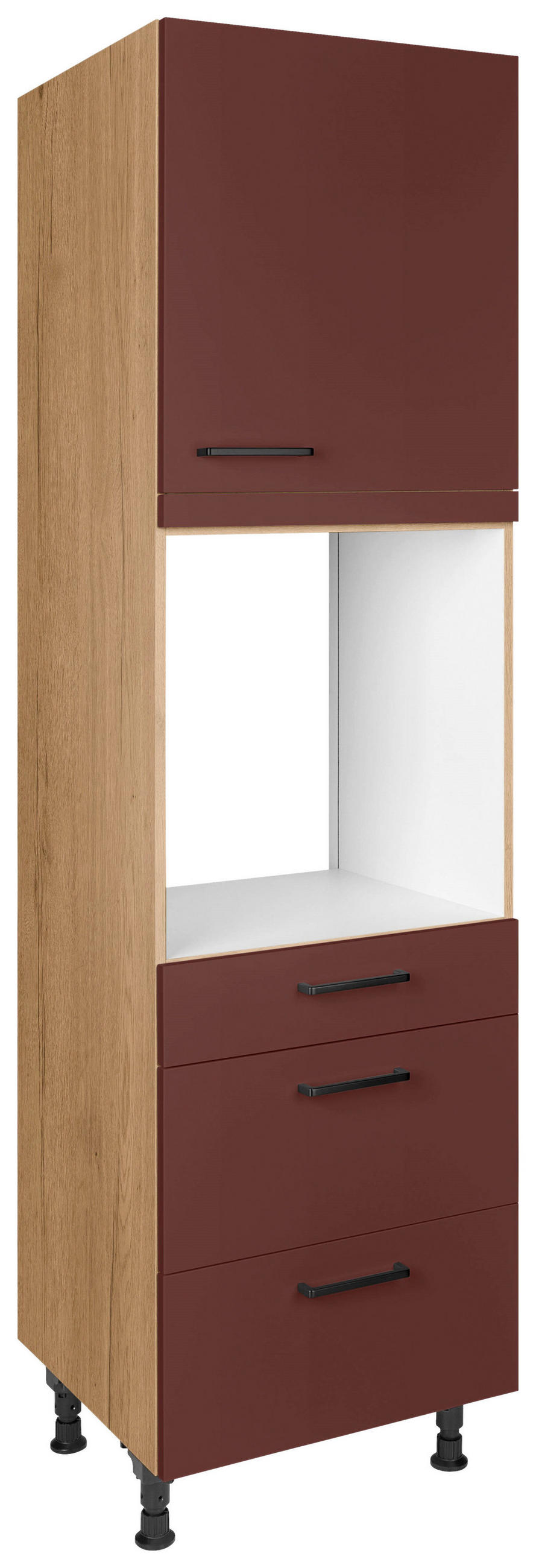 Nobilia Geräteumbauschrank Easytouch Rot, Eiche 60x216.6x58 cm