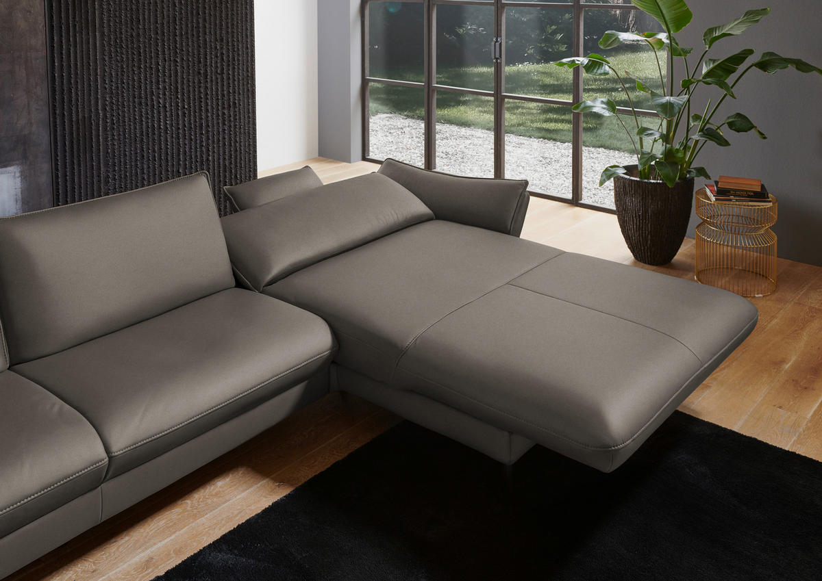 ECKSOFA in Echtleder Graubraun  - Graubraun/Schwarz, Design, Leder/Metall (334/172cm) - Valdera