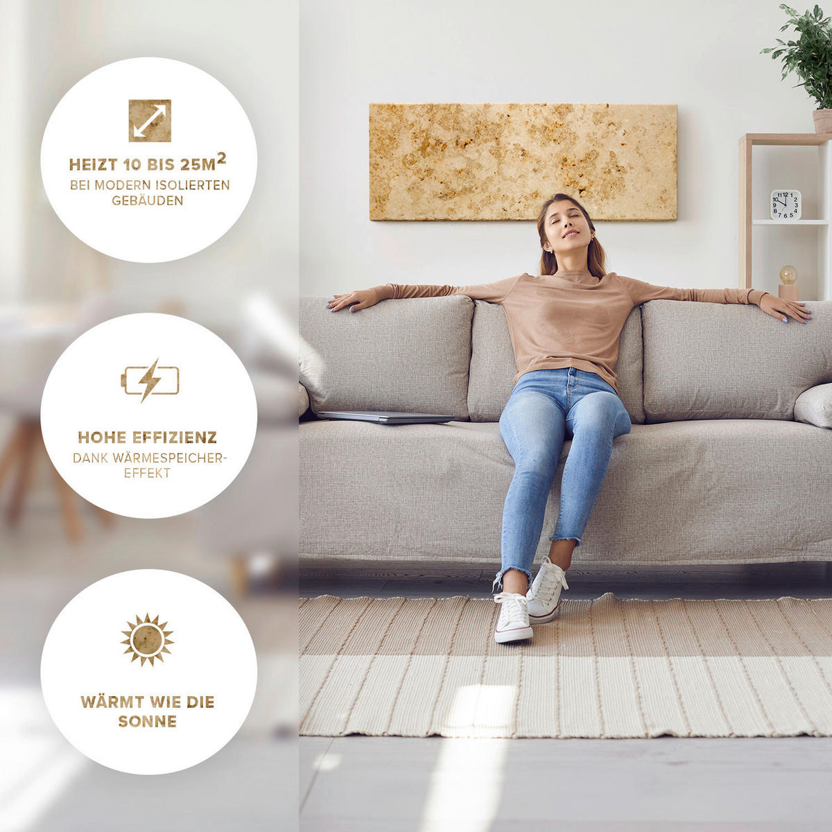 INFRAROT-HEIZPANEEL 800 W W  - Sandfarben, Basics, Stein (100/40/2cm) - MID.YOU