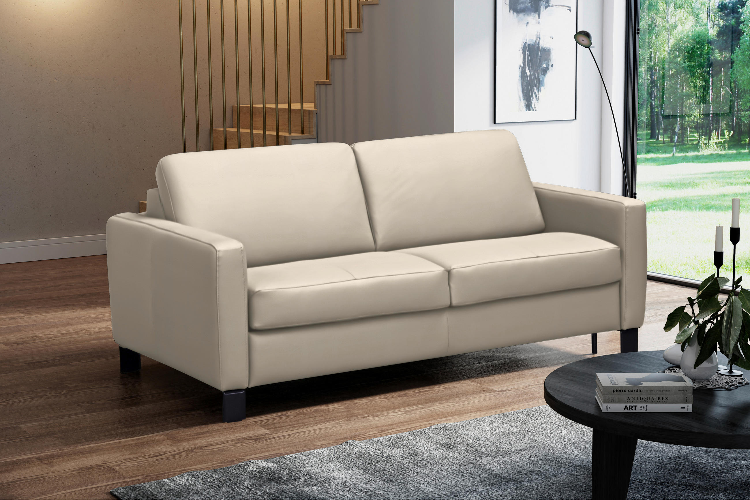 SCHLAFSOFA Kombination Echtleder/Lederlook Lederlook Beige  - Beige/Schwarz, KONVENTIONELL, Leder/Textil (190/87/100cm) - Celina Home
