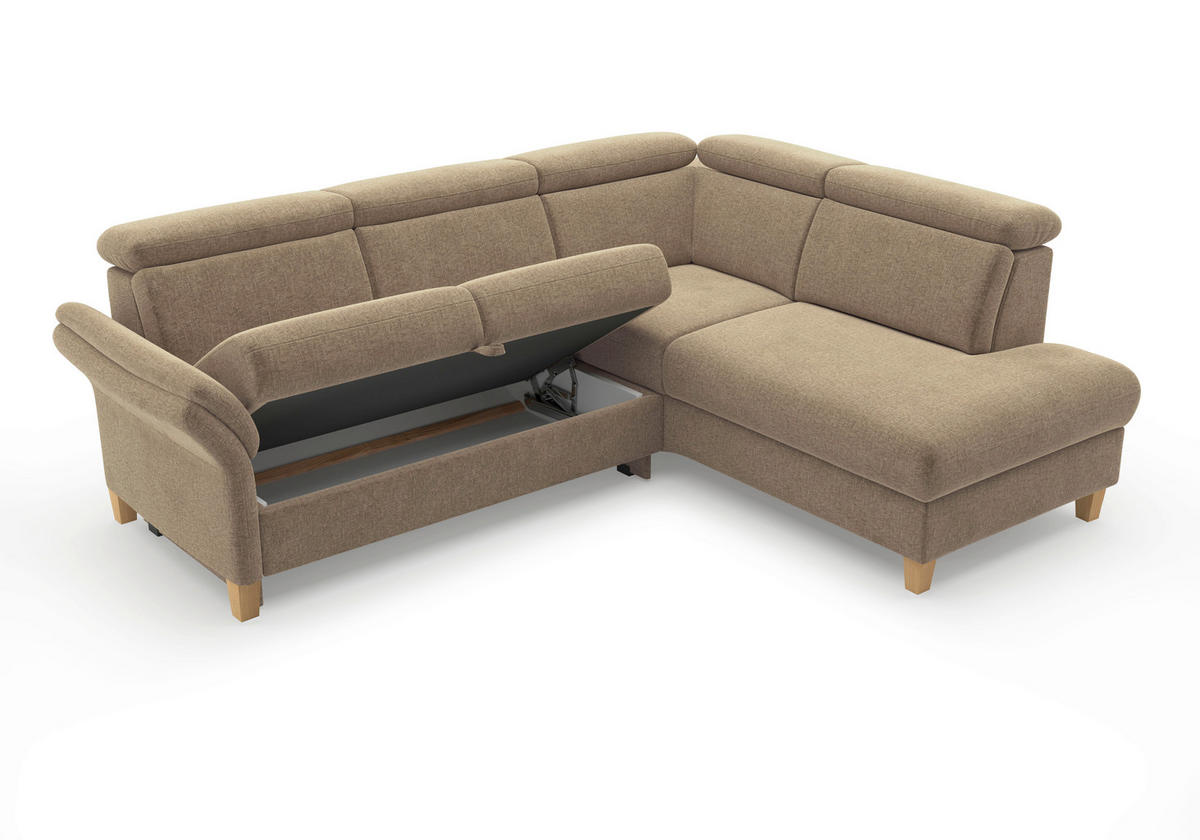 ECKSOFA GLENDALE E Hellbraun Flachgewebe  - Hellbraun/Eichefarben, KONVENTIONELL, Holz/Textil (247/193cm) - Sit & More